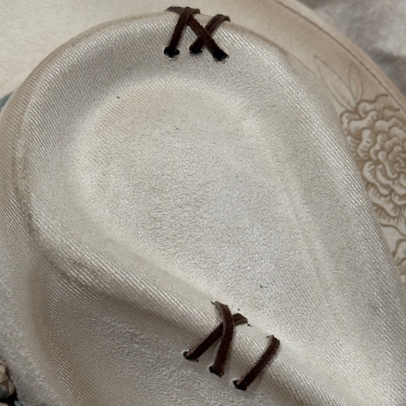 Divine Babe Co Still The One Wide Brim Fedora Hat Cream Floral Burned Feather M main image 8
